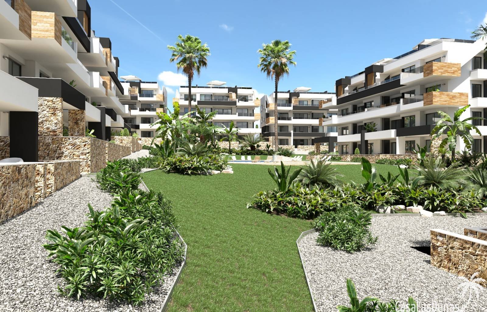  Diese neue Wohnanlage besteht aus 106 Wohnungen mit großen Terrassen. Komplett eingerichtete Apartments mit 2 Schlafzimmern und 2 Bädern und Penthäus