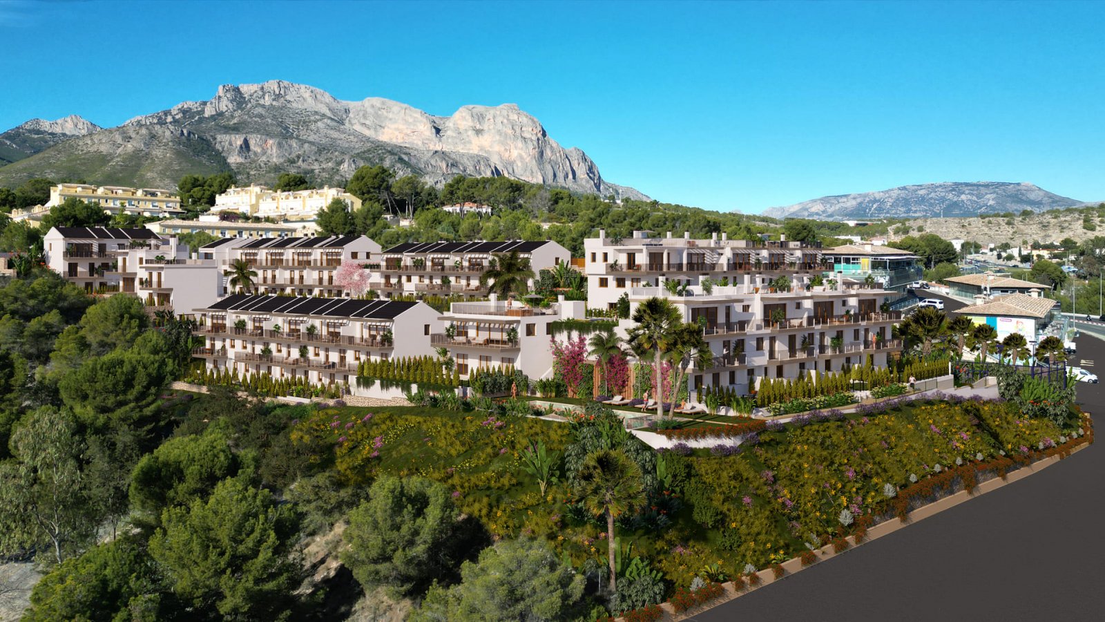  In der charmanten Stadt La Nucia gelegen, bietet diese exklusive Sammlung von 28 Immobilien eine einzigartige Wohnumgebung mit Meerblick. Das Angebot