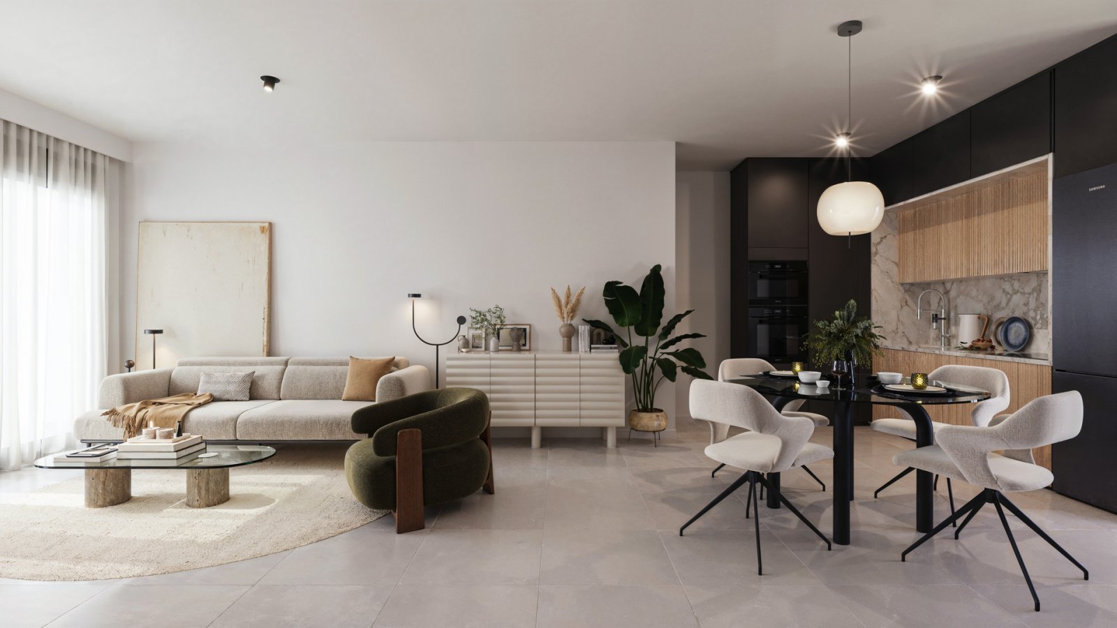  Diese 169 m² große Erdgeschosswohnung verfügt über 3 Schlafzimmer, 2 Badezimmer, einen offenen Wohn-/Küchenbereich und einen privaten Garten. Die Woh