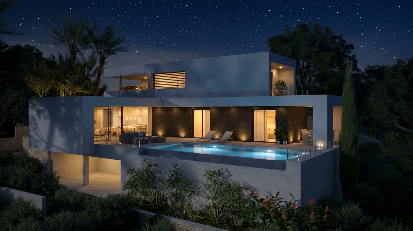  In der exklusiven Gegend von Cumbre del Sol gelegen, bietet diese Villa eine privilegierte Umgebung mit beeindruckendem Meerblick. Entworfen für diej