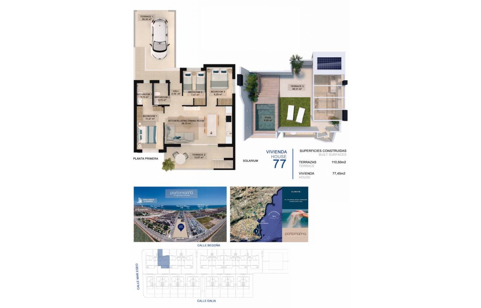  Im Erdgeschoss befinden sich 2 weitere Wohnungen mit Terrasse, großem Garten und privatem Pool. Diese Apartments verfügen außerdem über 3 Schlafzimme