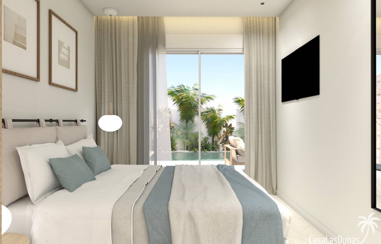  Im Erdgeschoss befinden sich 2 weitere Wohnungen mit Terrasse, großem Garten und privatem Pool. Diese Apartments verfügen außerdem über 3 Schlafzimme