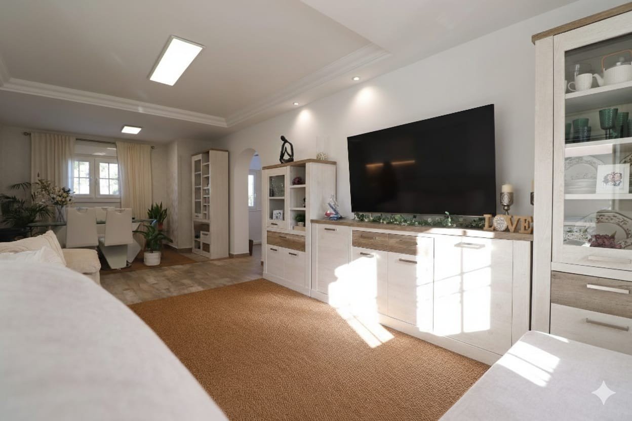   This South East Facing, Four Bedroom, Detached Villa in Las Filipinas, is located overlooking a green area of trees and bushes, in a highly desirabl