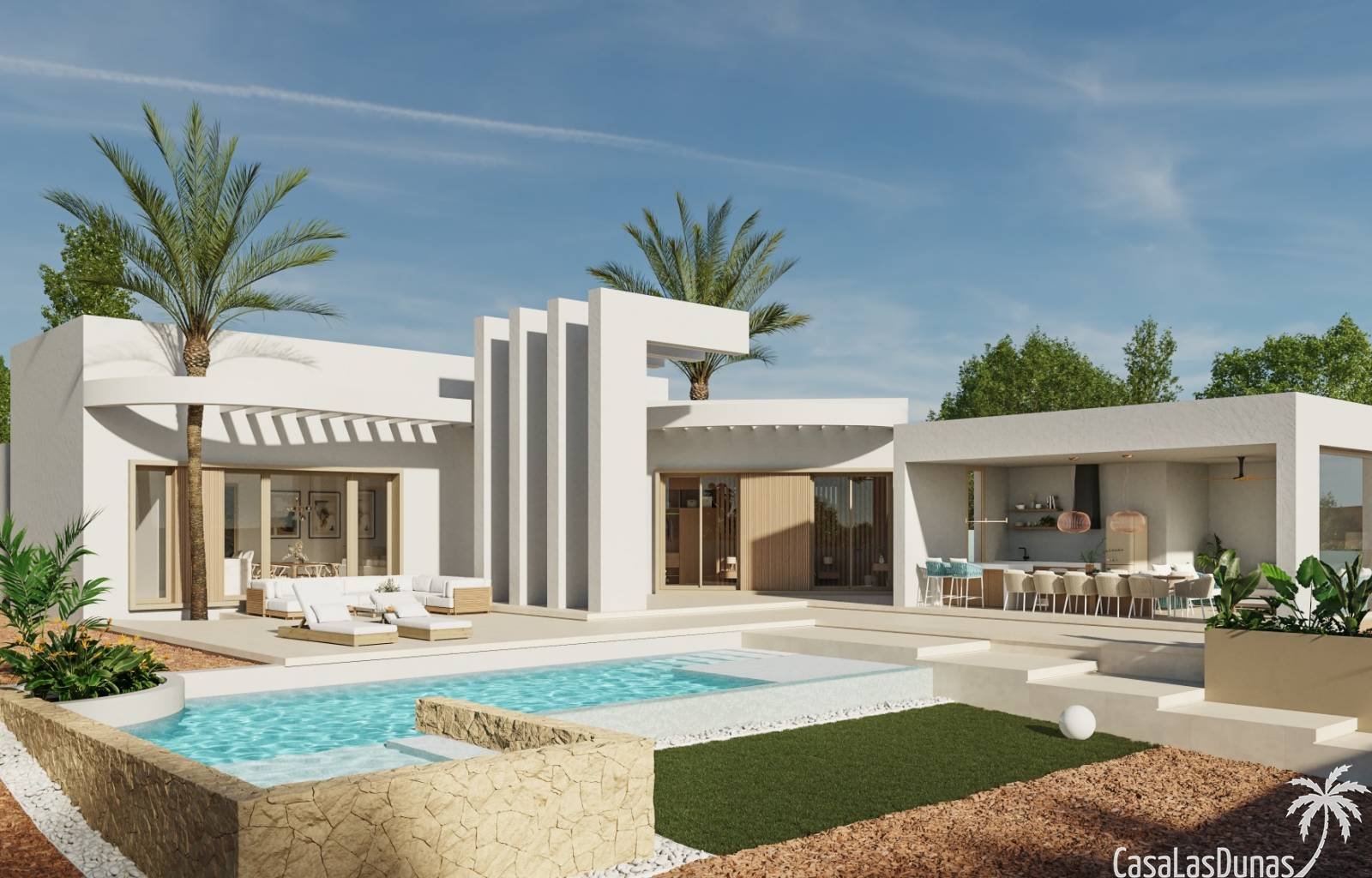  Diese beeindruckende Villa auf einem 1600 m2 großen Grundstück mit vier Schlafzimmern mit eigenem Bad auf einer Etage strahlt Luxus und Platz aus. Mi