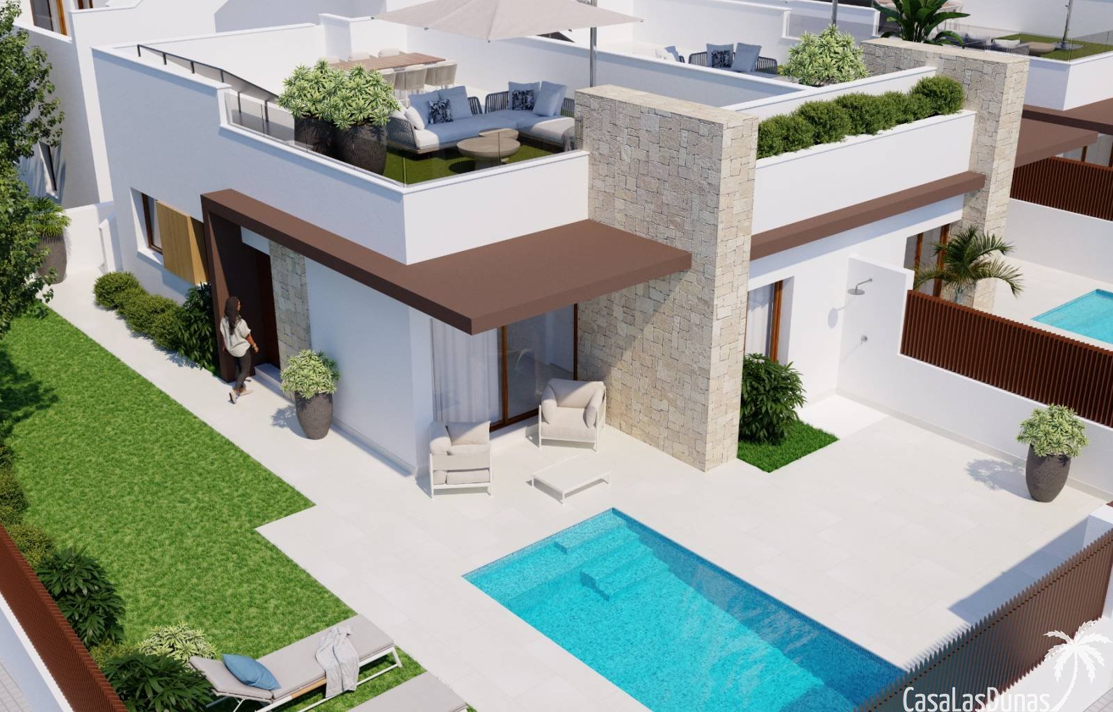 Im Vistabella Golf Resort wird derzeit an folgenden Neubauprojekten gearbeitet: einstöckige Reihenhäuser mit 2 Schlafzimmern (CLD-2916NB) und private