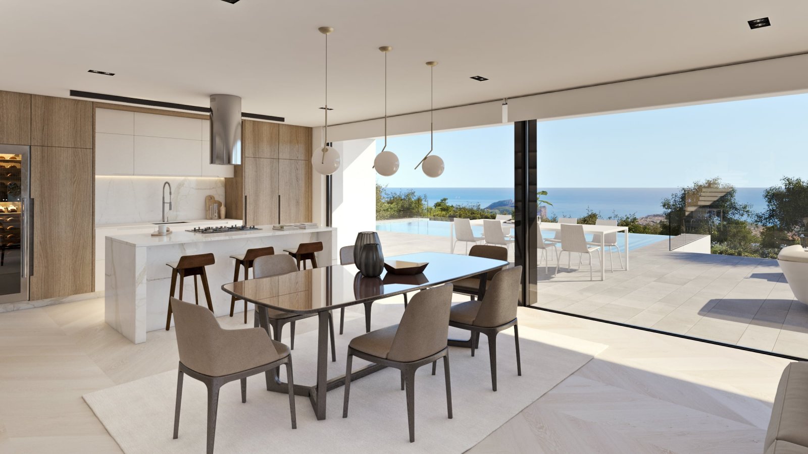  In der exklusiven Gegend von Cumbre del Sol gelegen, bietet diese Villa eine privilegierte Umgebung mit Meerblick. Die Immobilie befindet sich nur 0,