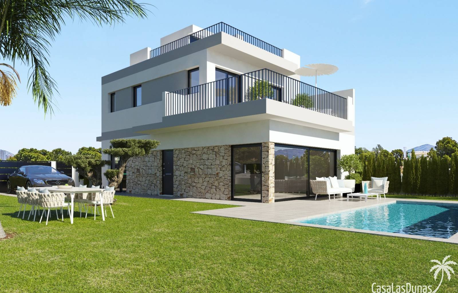 Schöne Villa nur 10 km vom Strand entfernt. Diese Häuser werden gut ausgestattet verkauft, einschließlich Swimmingpool, Klimaanlage, gut ausgestattet