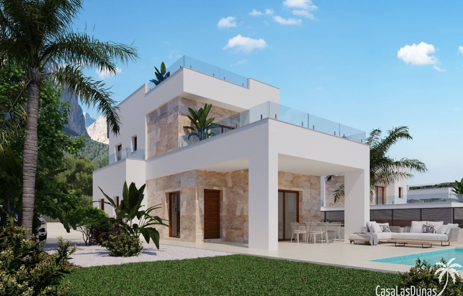Diese freistehenden Villen in Polop an der Costa Blanca Nord verfügen über 3 Schlafzimmer, 3 Badezimmer, einen privaten Pool und Parkplätze auf dem G