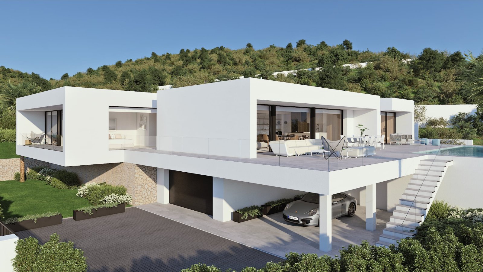  In der exklusiven Gegend von Cumbre del Sol gelegen, bietet diese Villa eine privilegierte Umgebung mit Meerblick. Die Immobilie befindet sich nur 0,