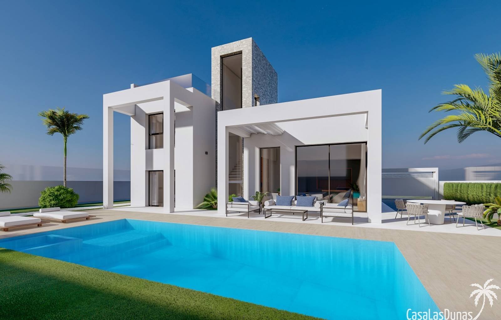 Dieses prächtige Neubauprojekt besteht aus 28 modernen und geräumigen Villen mit privaten Swimmingpools. Die Häuser bestehen aus 3 Schlafzimmern, 3 B
