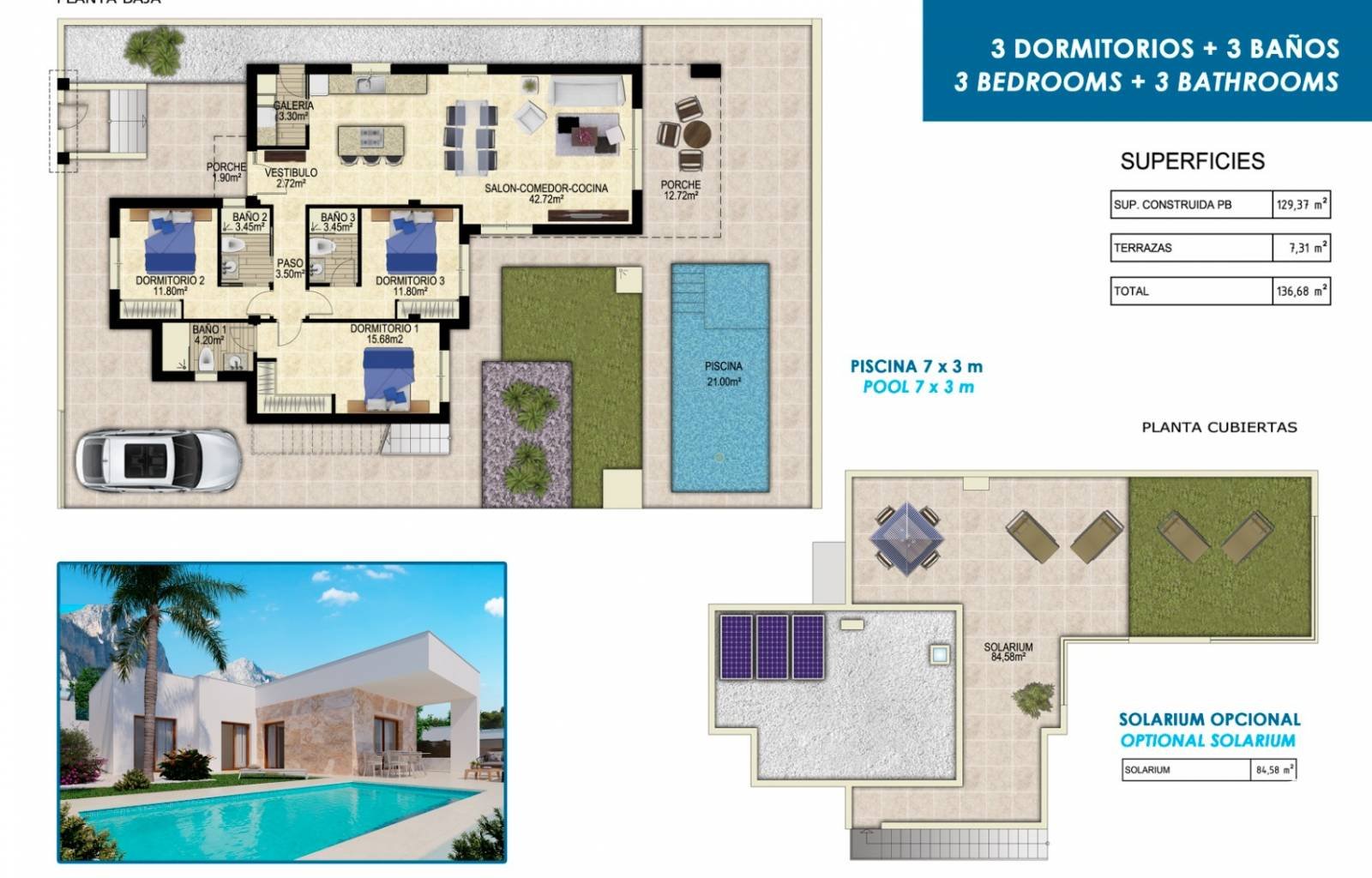Diese freistehenden Villen in Polop an der Costa Blanca Nord verfügen über 3 Schlafzimmer, 3 Badezimmer, einen privaten Pool und Parkplätze auf dem G