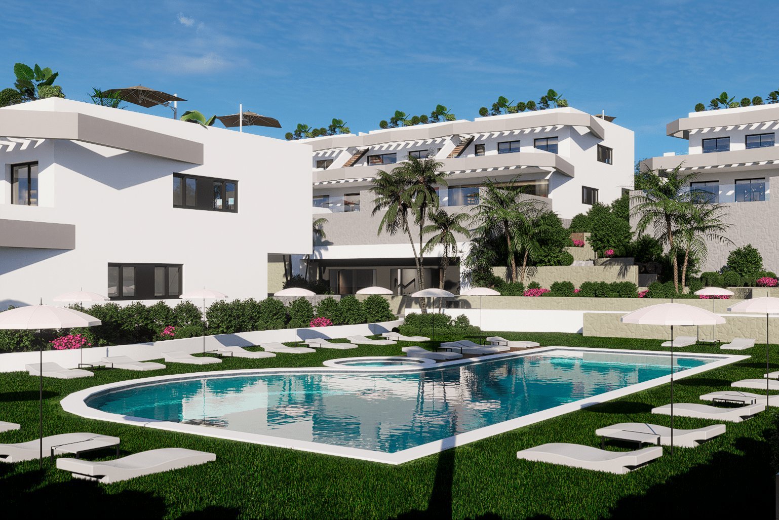  In der charmanten Stadt Finestrat gelegen, bietet diese Wohnanlage eine exklusive Auswahl von 35 High-Bungalow- und Low-Bungalow-Immobilien. Diese Wo
