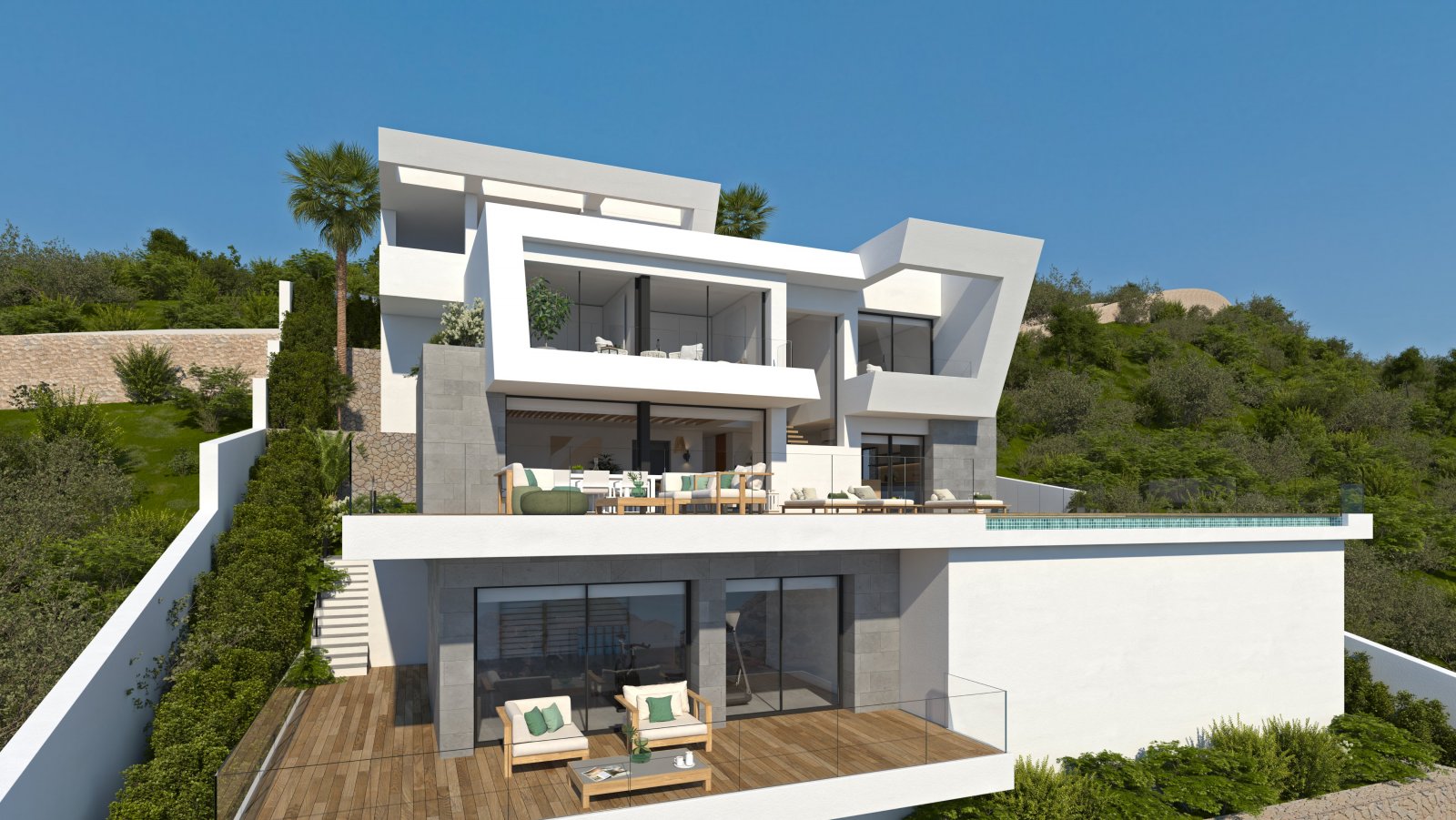 In der exklusiven Gegend von Cumbre del Sol gelegen, bietet diese Villa eine privilegierte Umgebung mit Meerblick. Entworfen für diejenigen, die ein