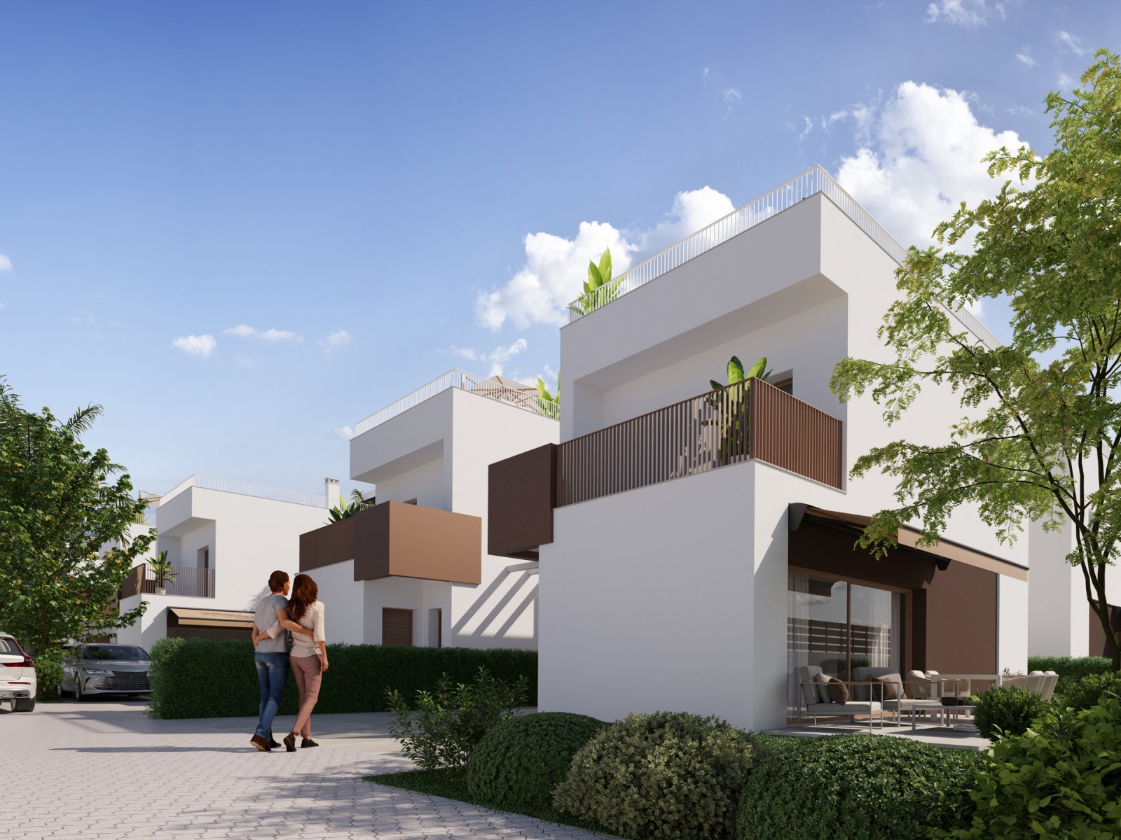 In dem charmanten Dorf La Marina El Pinet in der Nähe der Stadt Elche gelegen, bietet diese exklusive Sammlung von fünf freistehenden Häuser