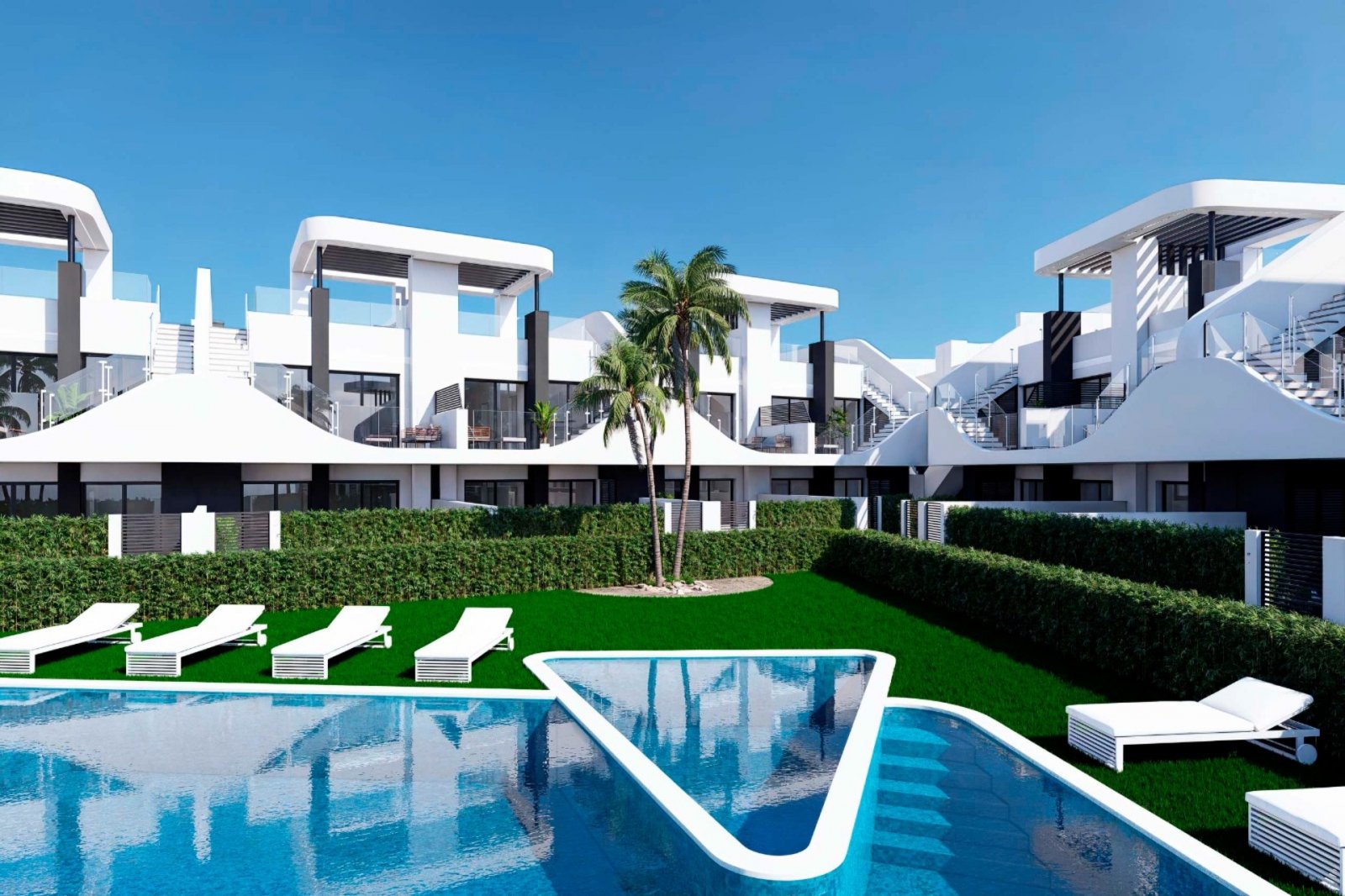 San Fulgencio:  Im charmanten Ort San Fulgencio gelegen, bietet dieser Wohnkomplex eine Auswahl von 12 Bungalows, unterteilt in zwei Typologien: High-Bungalow und Lo 