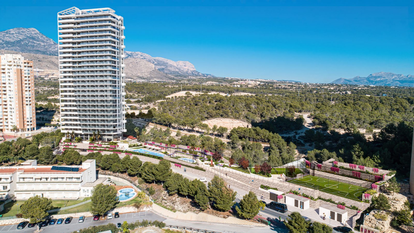 In der pulsierenden Stadt Benidorm gelegen, bietet diese exklusive Wohnanlage eine Auswahl von 88 Immobilien, darunter Apartments und Penthäuser. Die