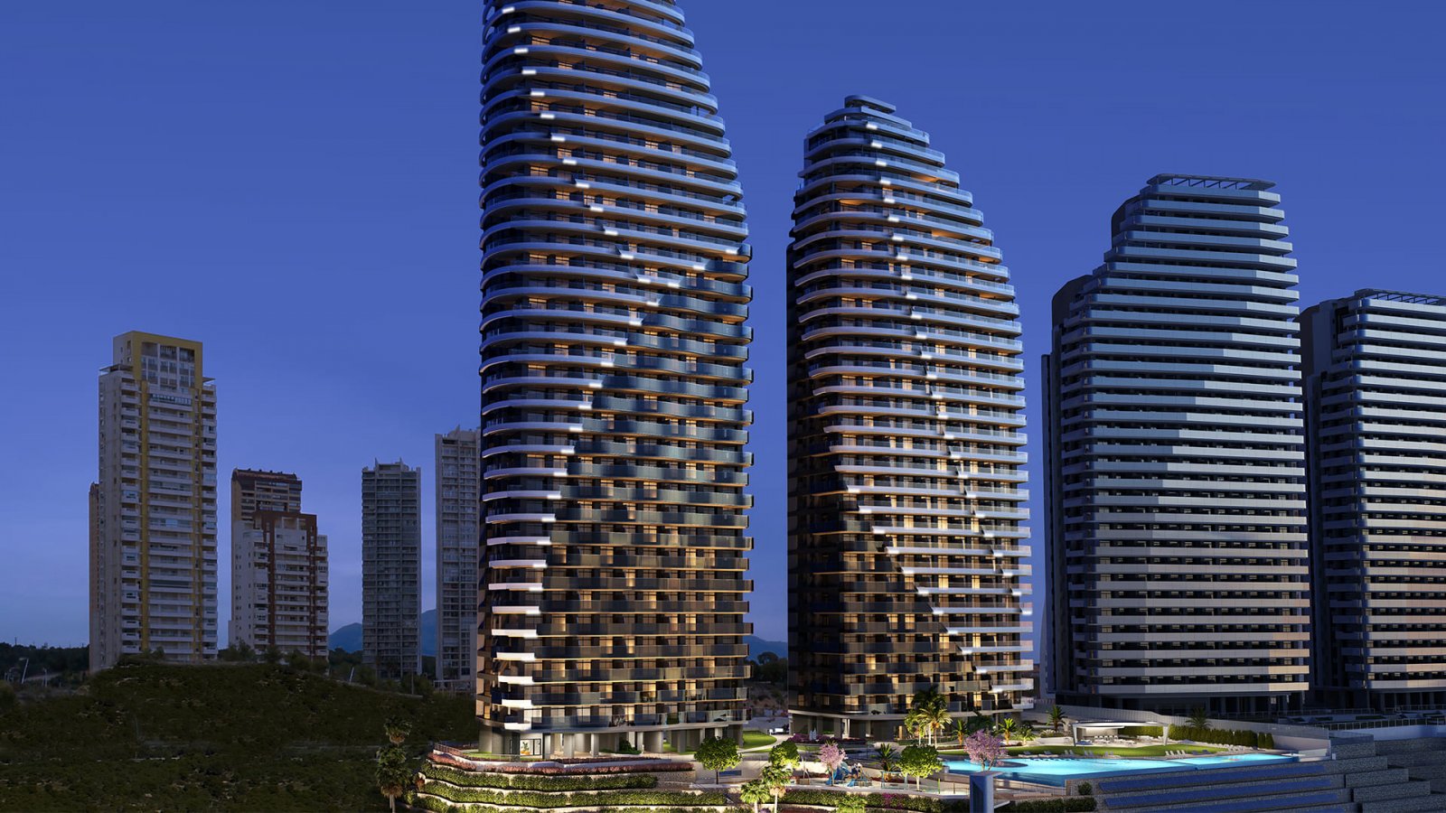 Benidorm:  In der lebhaften Stadt Benidorm gelegen, bietet dieser Wohnkomplex eine Auswahl von 168 Immobilien, darunter Apartments und Penthäuser. Entworfen für 