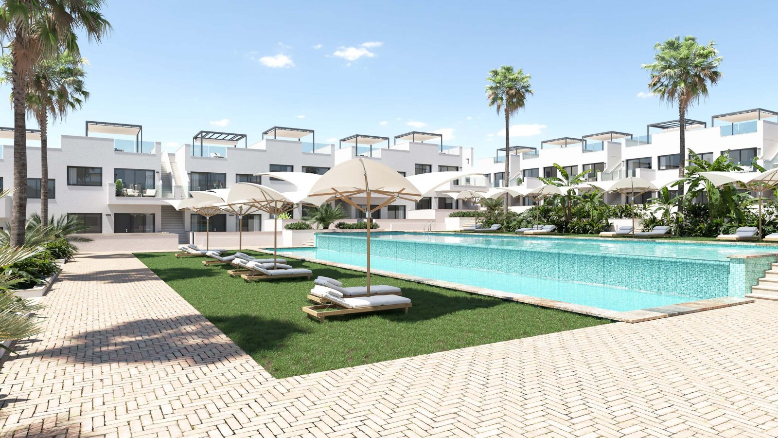 Los Balcones:  In der charmanten Stadt Torrevieja gelegen, bietet dieser Wohnkomplex eine Auswahl von 34 High-Bungalow- und Low-Bungalow-Immobilien. Diese Wohnungen 