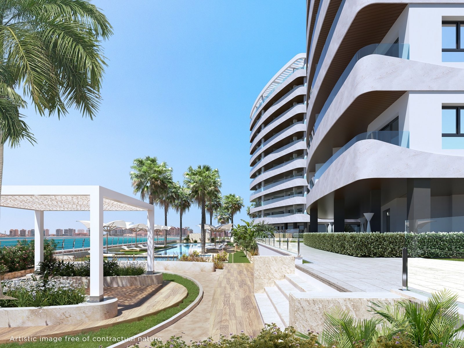 In der exklusiven Gegend von La Manga gelegen, bietet dieser Wohnkomplex ein einzigartiges Wohnerlebnis mit beeindruckendem Meerblick. Mit insgesamt