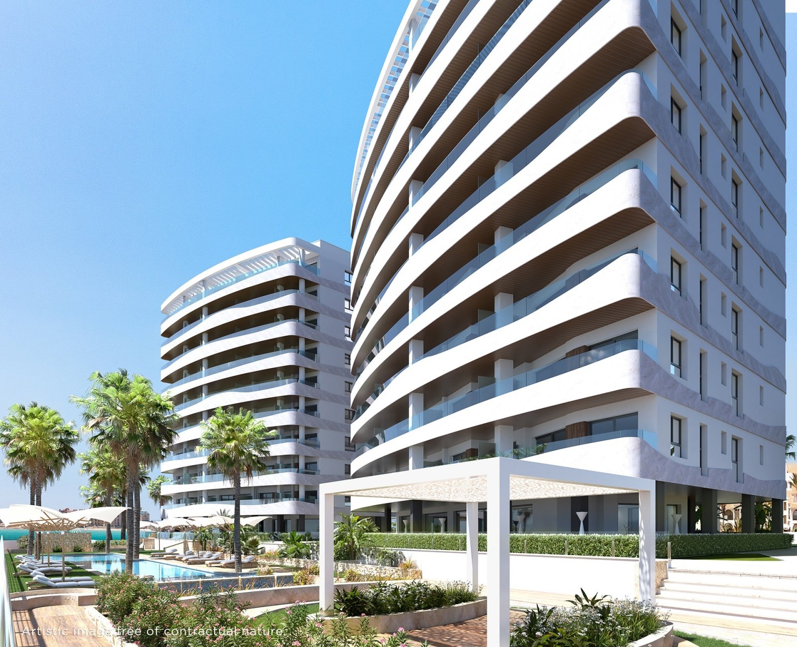 In der exklusiven Gegend von La Manga gelegen, bietet dieser Wohnkomplex ein einzigartiges Wohnerlebnis mit beeindruckendem Meerblick. Mit insgesamt