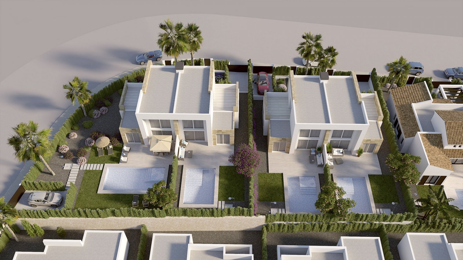 In der prestigeträchtigen Umgebung von La Finca Golf gelegen, bietet diese Wohnanlage eine exklusive Auswahl von 18 Residenzen, verteilt auf Doppelha