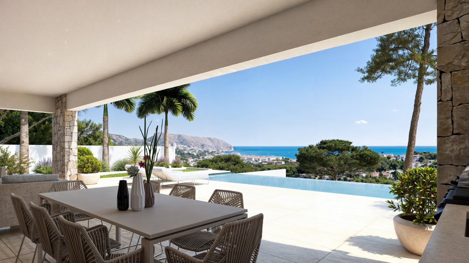 Diese exklusive Villa befindet sich in der charmanten Stadt Teulada und bietet eine privilegierte Umgebung mit Meerblick. Entworfen für diejenigen, d