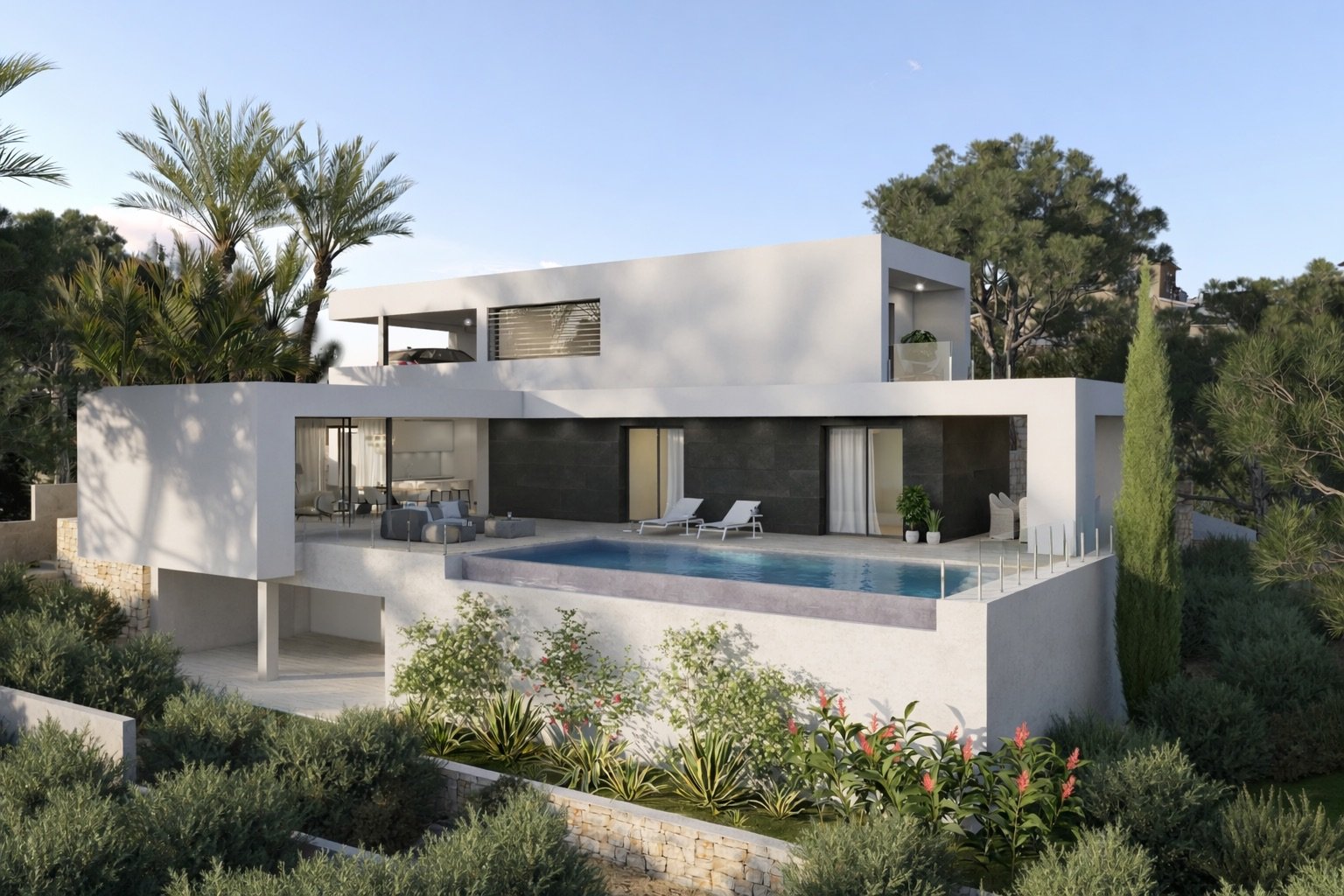 In der exklusiven Gegend von Cumbre del Sol gelegen, bietet diese Villa eine privilegierte Umgebung mit beeindruckendem Meerblick. Entworfen für diej