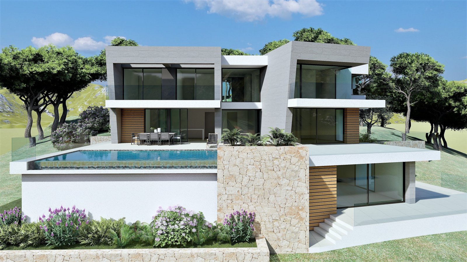 In der prestigeträchtigen Gegend von Cumbre del Sol gelegen, bietet diese Villa eine exklusive Umgebung mit Meerblick. Die Immobilie befindet sich nu