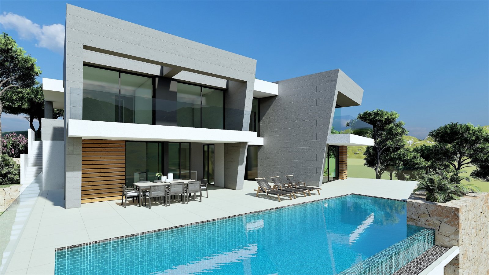In der prestigeträchtigen Gegend von Cumbre del Sol gelegen, bietet diese Villa eine exklusive Umgebung mit Meerblick. Die Immobilie befindet sich nu