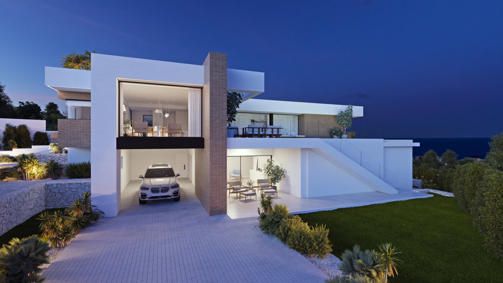  In der exklusiven Gegend von Cumbre del Sol gelegen, bietet diese Villa eine privilegierte Umgebung mit Meerblick. Die Immobilie befindet sich nur 1 