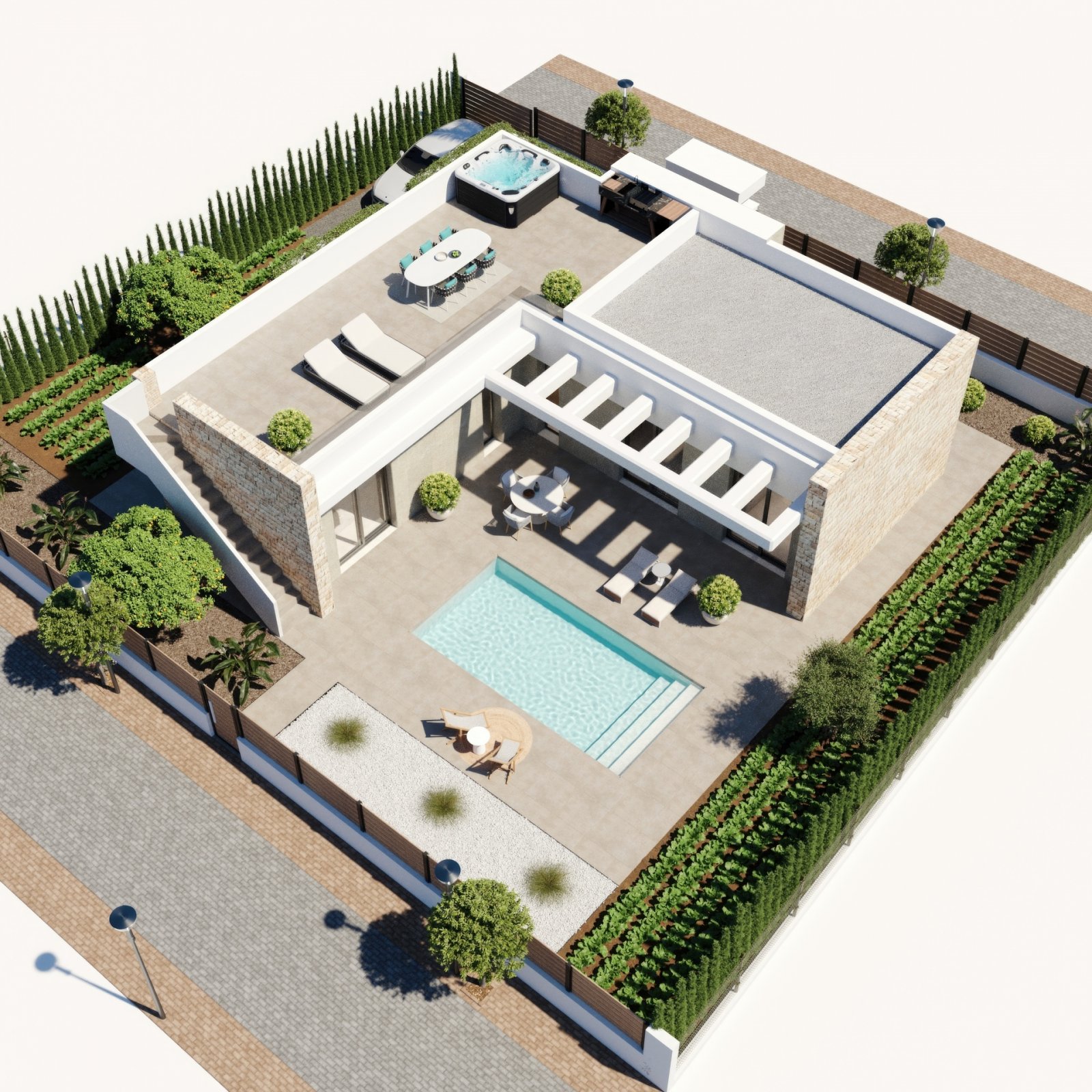 In der prestigeträchtigen Umgebung des Hacienda del Alamo Golf gelegen, bietet dieses exklusive Ensemble von 10 freistehenden Chalets eine einzigarti