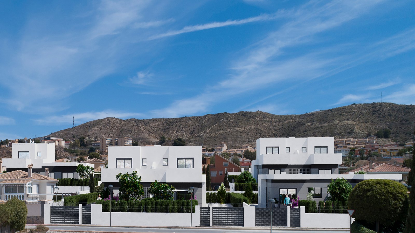  Im charmanten Ort Busot gelegen, bietet diese Wohnanlage 13 Reihenhäuser, die Komfort und Funktionalität vereinen. Die Immobilien sind so konzipiert,