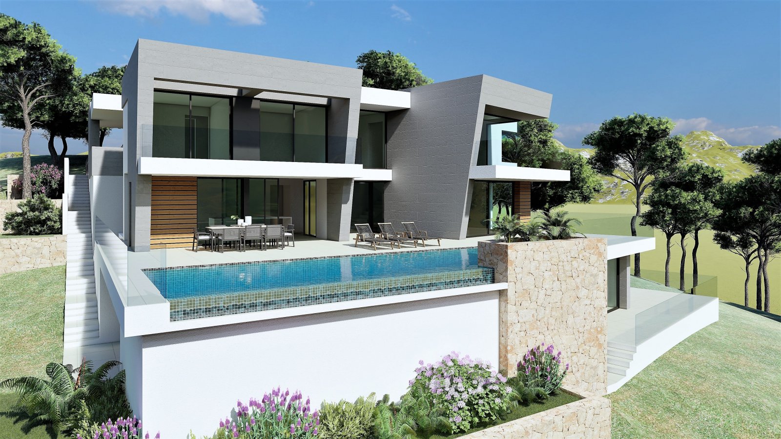 In der prestigeträchtigen Gegend von Cumbre del Sol gelegen, bietet diese Villa eine exklusive Umgebung mit Meerblick. Die Immobilie befindet sich nu