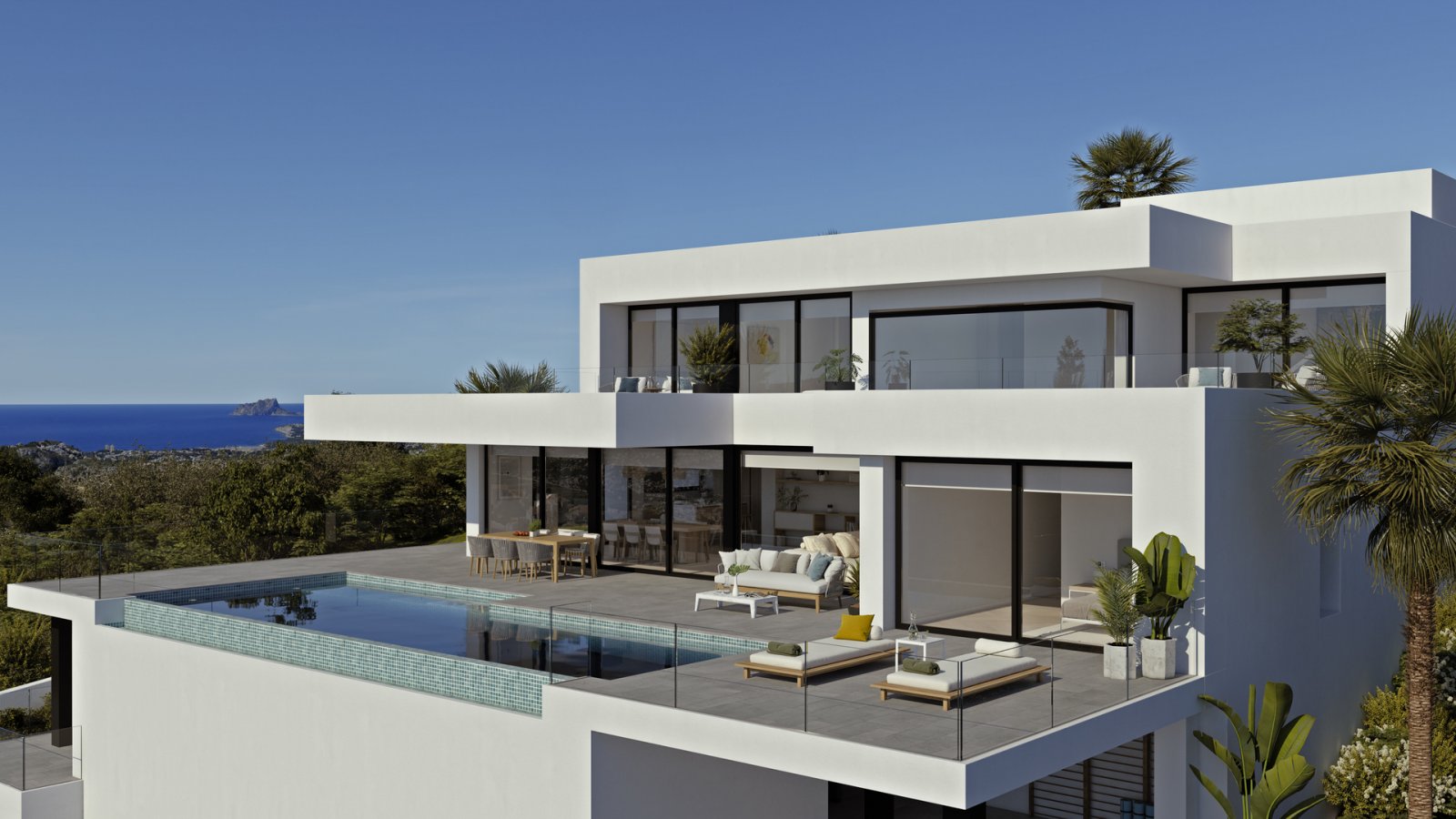  Diese Villa befindet sich in der exklusiven Gegend von Cumbre del Sol und bietet eine privilegierte Umgebung mit Meerblick. Die Immobilie, die für di