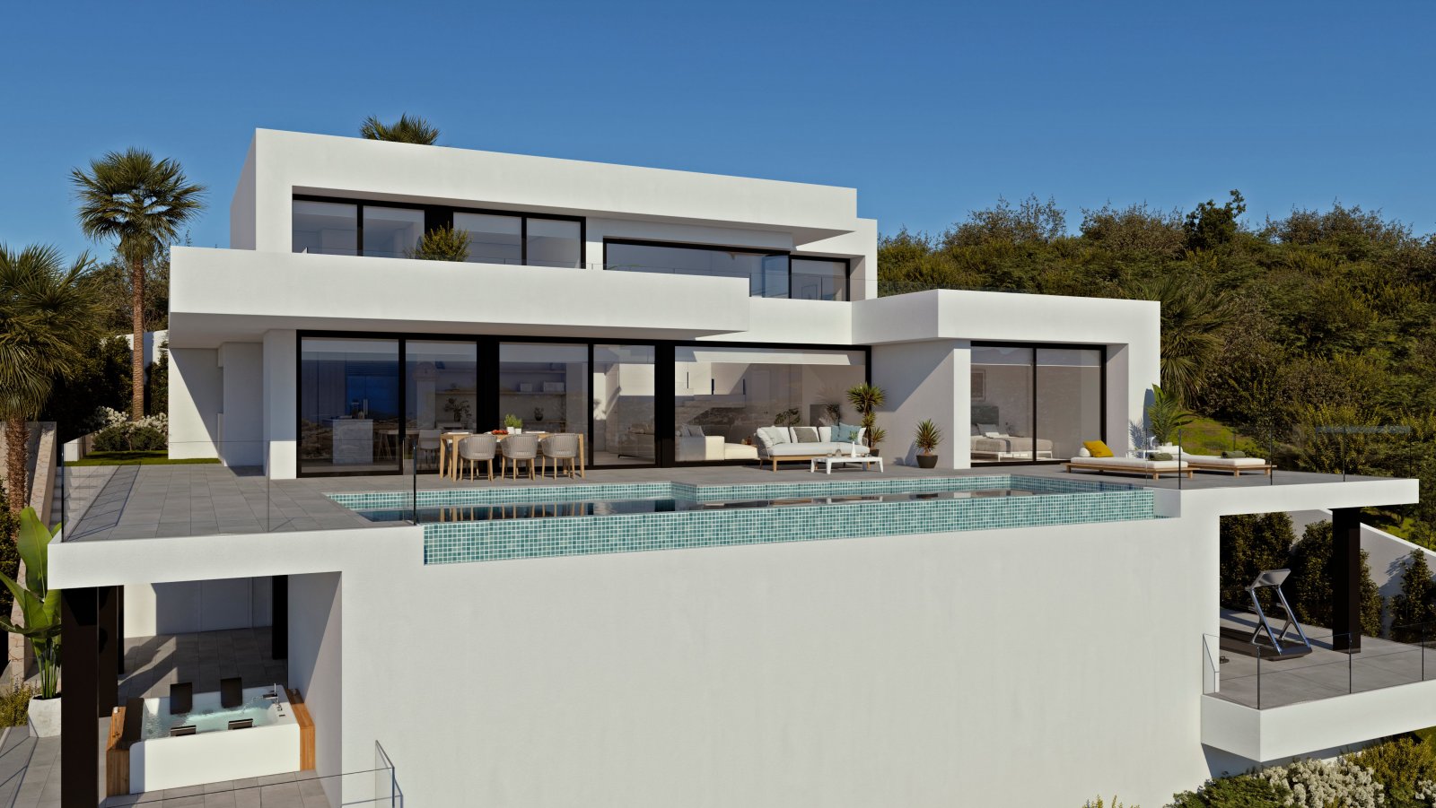  Diese Villa befindet sich in der exklusiven Gegend von Cumbre del Sol und bietet eine privilegierte Umgebung mit Meerblick. Die Immobilie, die für di