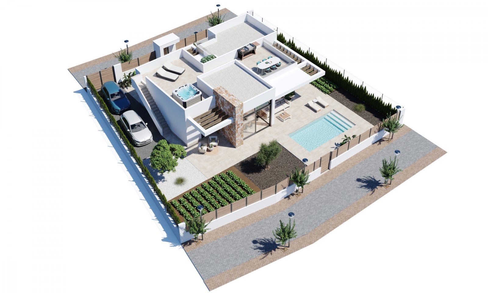 In der prestigeträchtigen Umgebung von Hacienda del Alamo Golf gelegen, bietet diese exklusive Kollektion von 38 freistehenden Häusern einen einzigar
