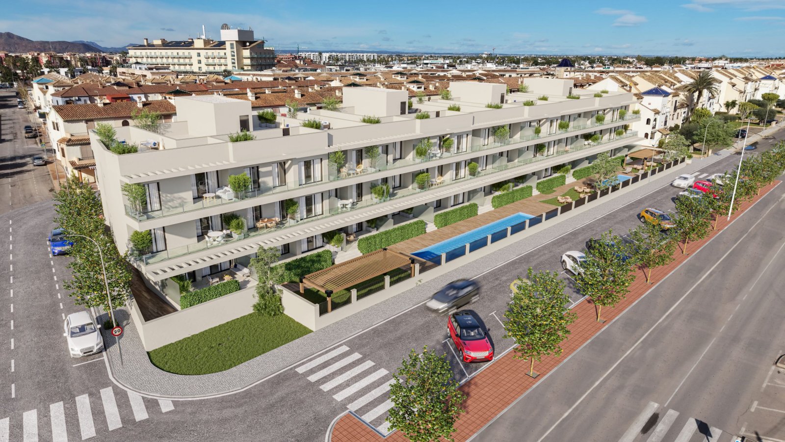 In der charmanten Stadt Los Alcázares gelegen, bietet dieses exklusive Wohnresort eine Auswahl von 34 Wohnungen, darunter Apartments, Erdgeschosse un