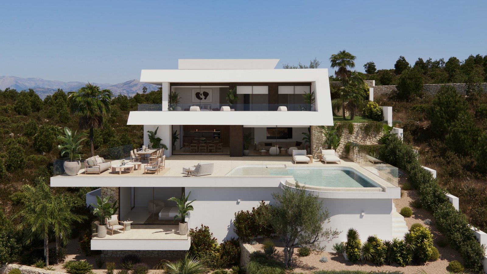 In der exklusiven Gegend von Cumbre del Sol gelegen, bietet diese Villa eine privilegierte Umgebung mit Meerblick. Sie wurde für diejenigen entworfen