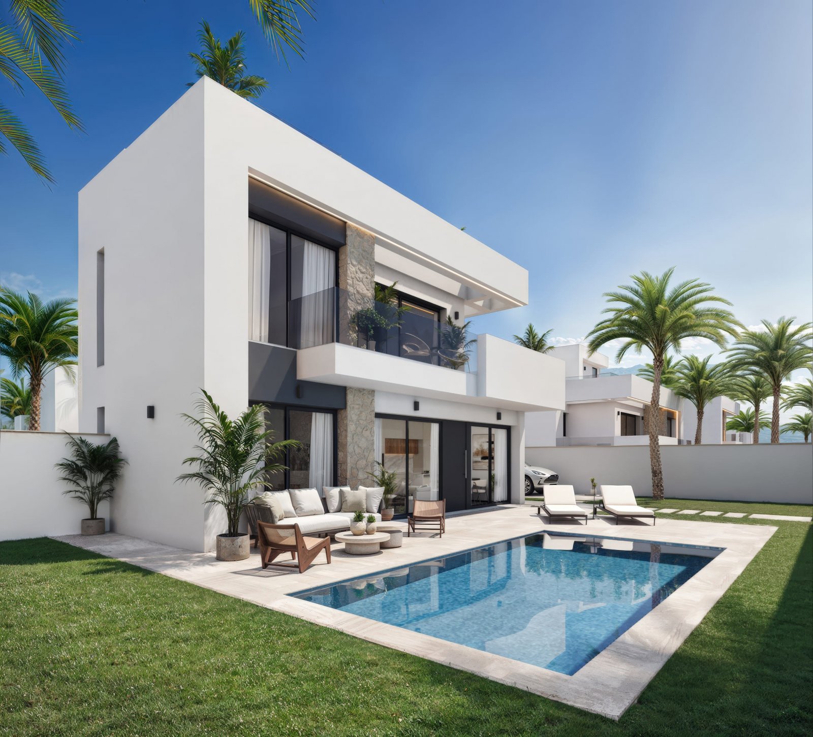 Santa Rosalía:  Entdecken Sie die außergewöhnliche, freistehende Luxusvilla „Capri“ im begehrten Santa Rosalía Lake & Life Resort in Murcia. Eingebettet in eine  