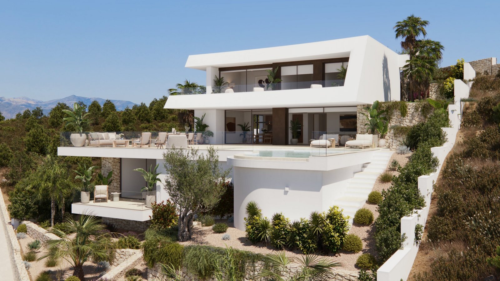 In der exklusiven Gegend von Cumbre del Sol gelegen, bietet diese Villa eine privilegierte Umgebung mit Meerblick. Sie wurde für diejenigen entworfen
