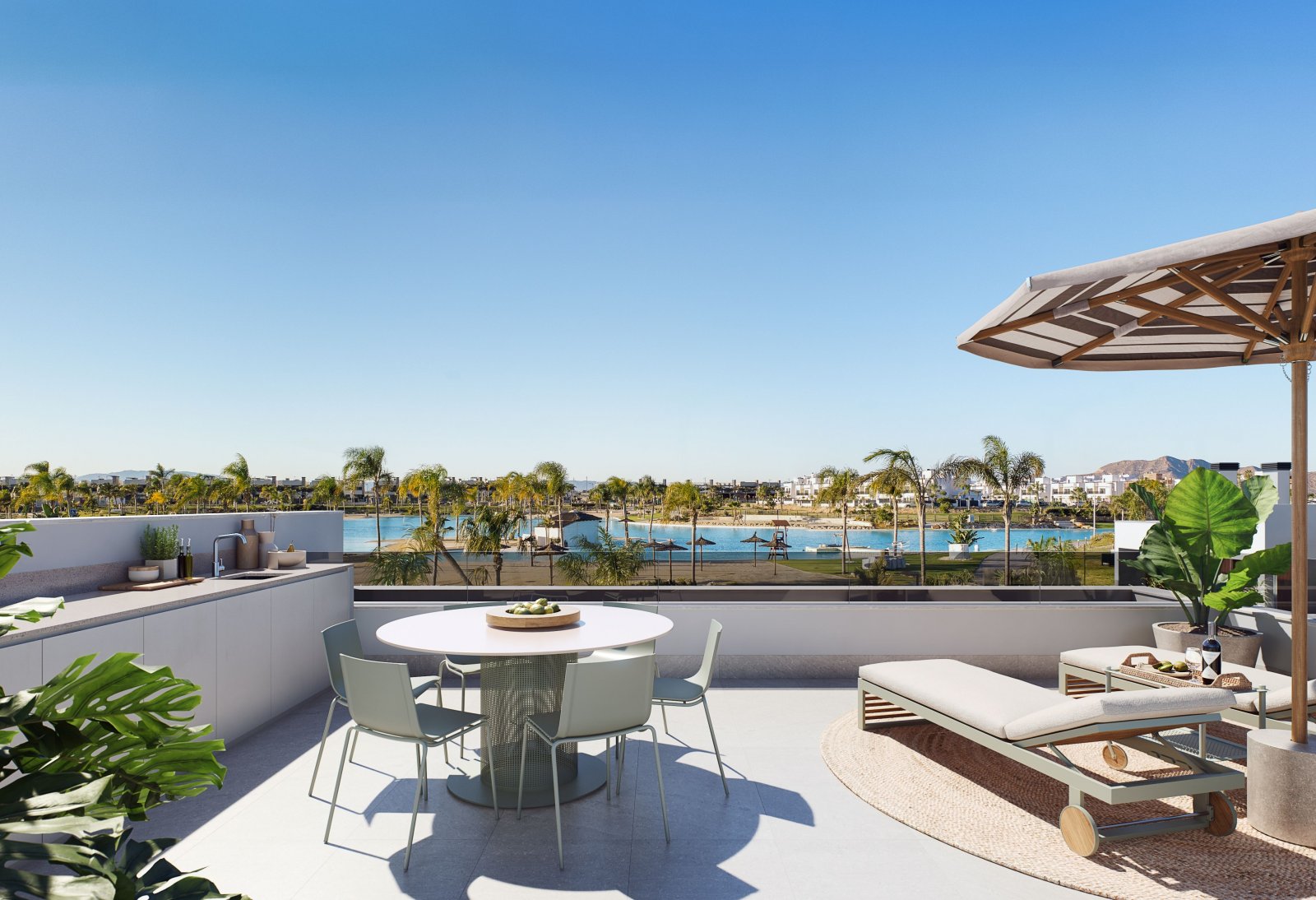 Entdecken Sie die außergewöhnliche Luxusvilla „Capri“ im begehrten Santa Rosalía Lake & Life Resort in Murcia. Eingebettet in eine exklusive Anla