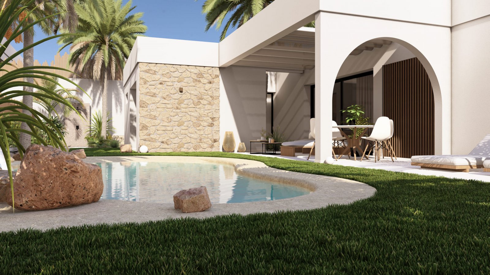 In der charmanten Region Murcia gelegen, bietet diese exklusive Sammlung freistehender Chalets ein außergewöhnliches Wohnumfeld. Jedes ist so gestalt
