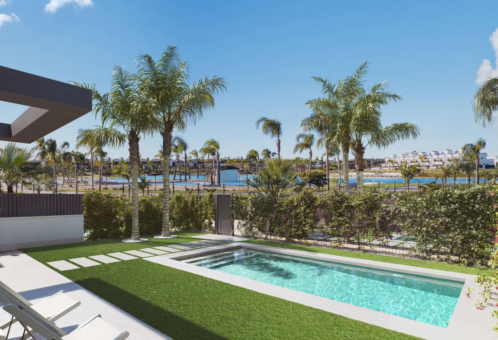 Entdecken Sie die außergewöhnliche Luxusvilla „Capri“ im begehrten Santa Rosalía Lake & Life Resort in Murcia. Eingebettet in eine exklusive Anla
