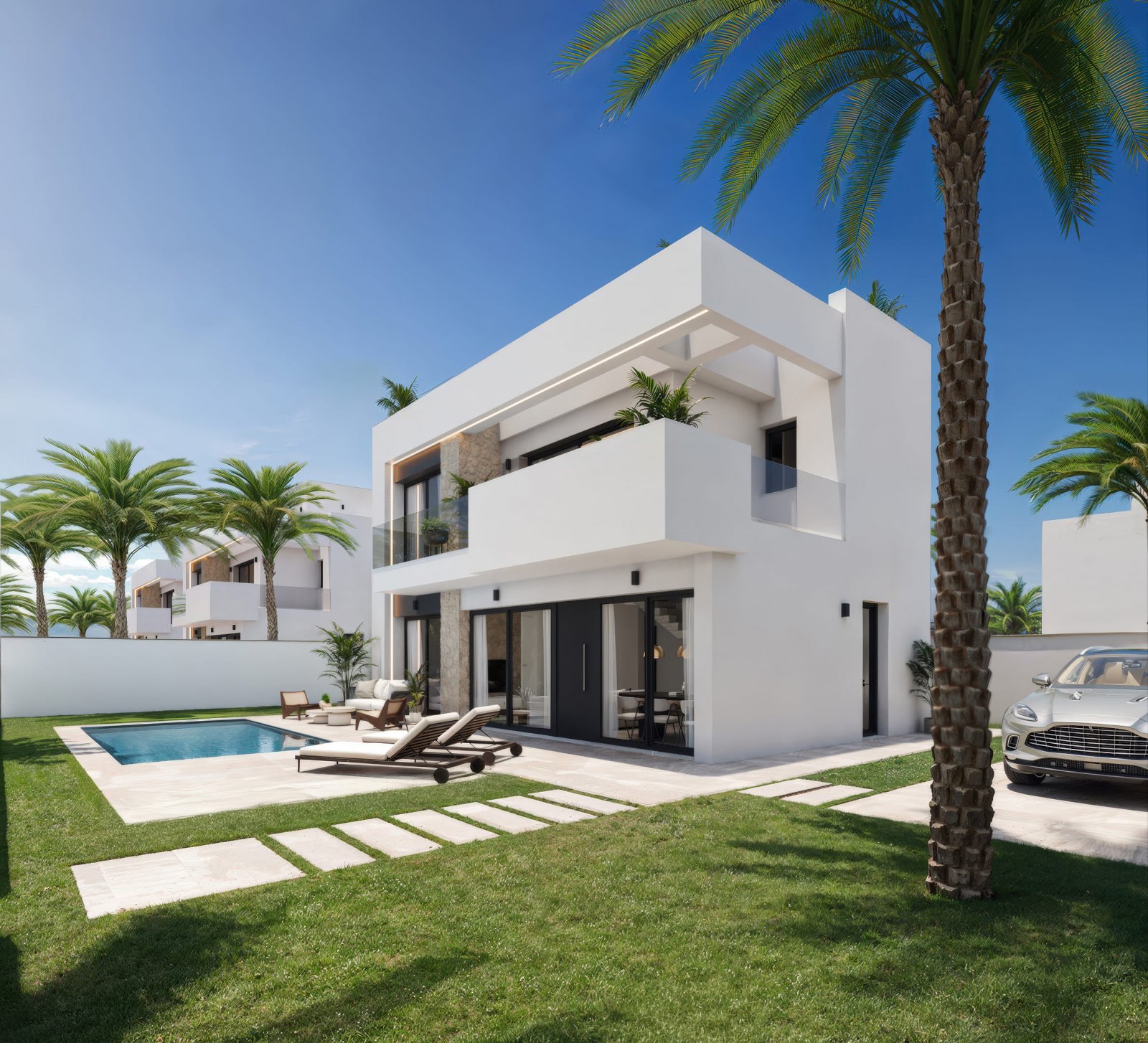 Entdecken Sie die außergewöhnliche, freistehende Luxusvilla „Capri“ im begehrten Santa Rosalía Lake & Life Resort in Murcia. Eingebettet in eine