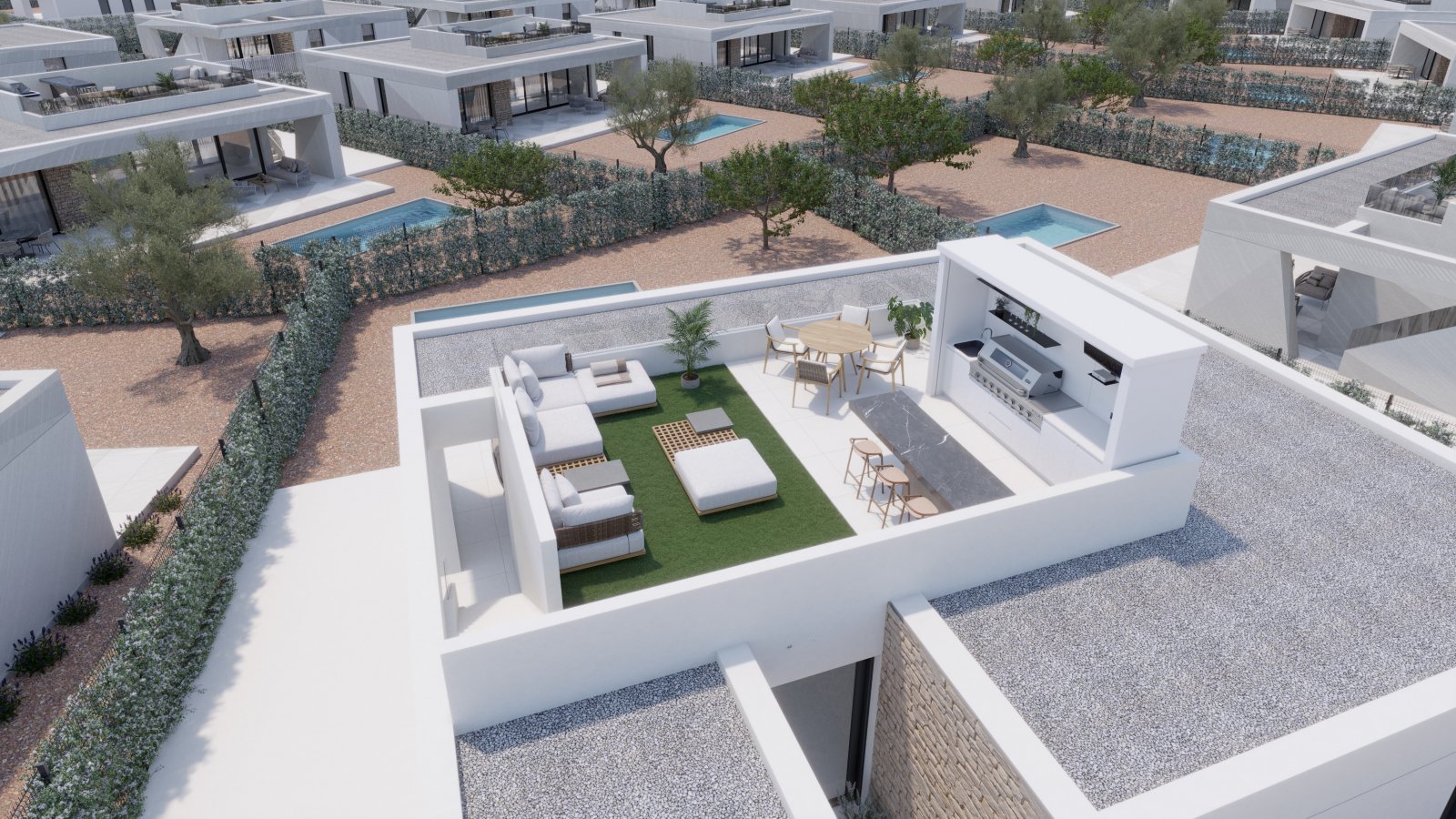 In der prestigeträchtigen Gegend von Hacienda del Álamo Golf gelegen, bietet diese exklusive Sammlung von 38 unabhängigen Häusern eine einzigartige W