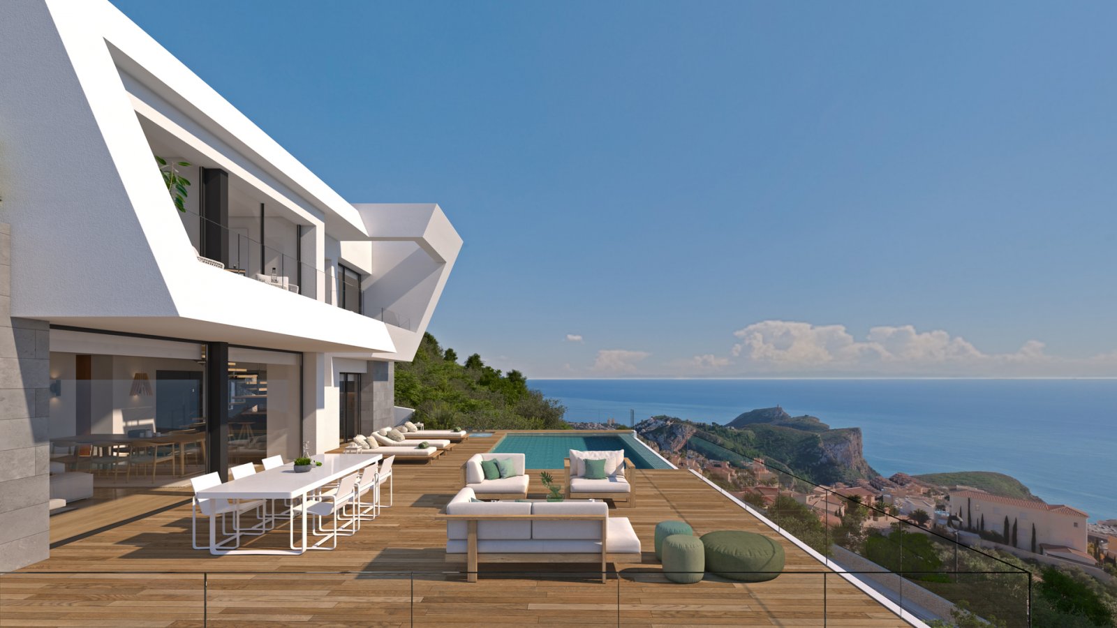 In der exklusiven Gegend von Cumbre del Sol gelegen, bietet diese Villa eine privilegierte Umgebung mit Meerblick. Entworfen für diejenigen, die ein
