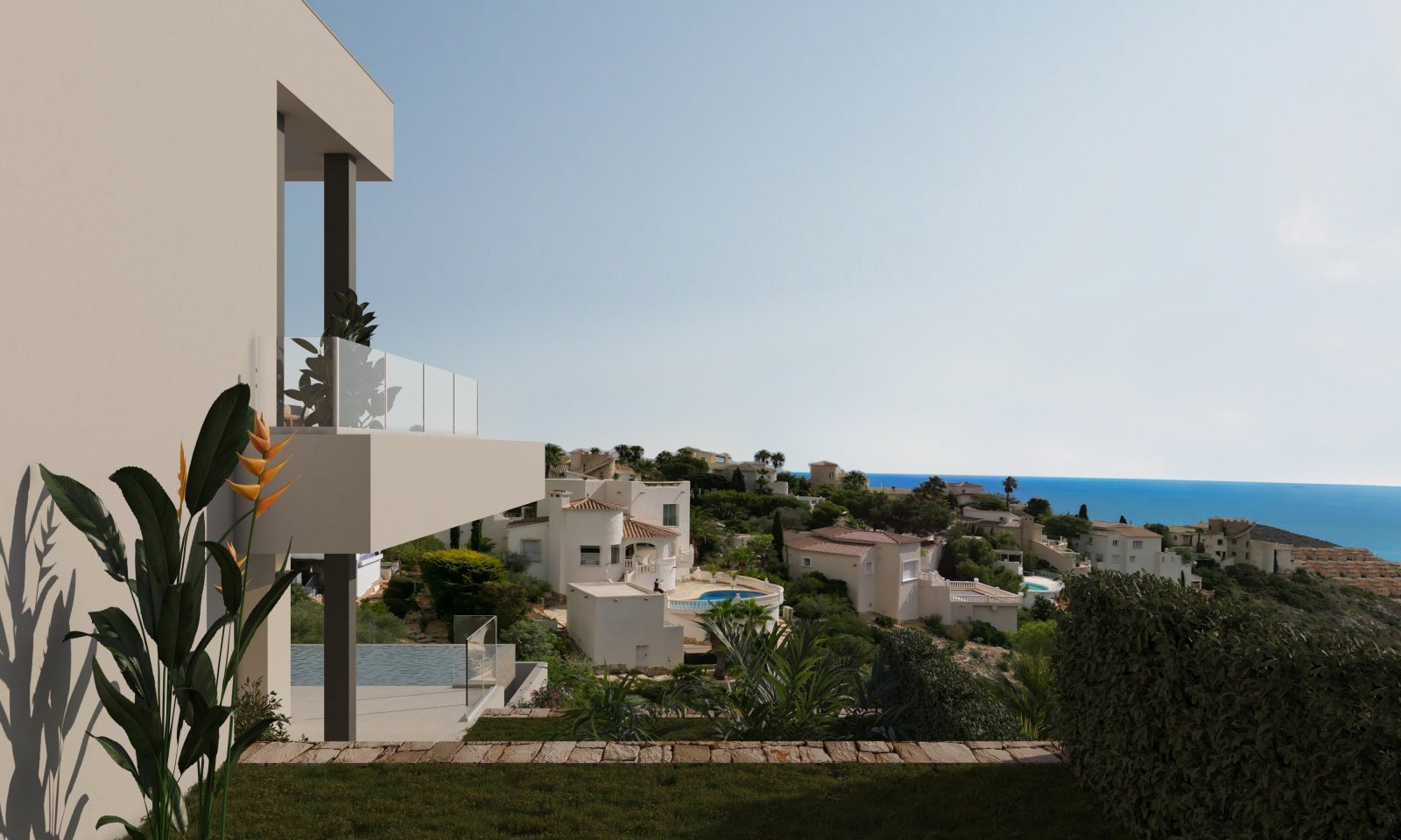 In der exklusiven Gegend von Cumbre del Sol gelegen, bietet diese Villa ein einzigartiges Wohnerlebnis mit beeindruckendem Meerblick. Entworfen für d