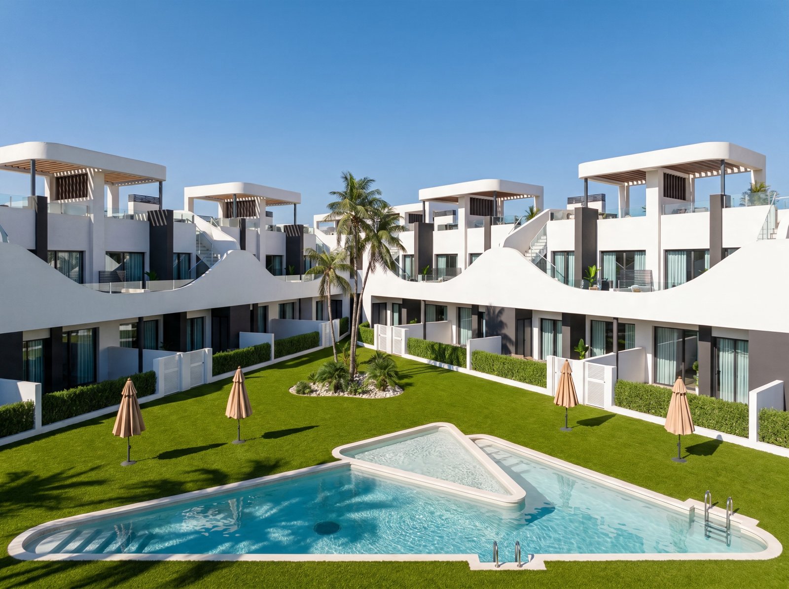  Im charmanten Ort San Fulgencio gelegen, bietet dieser Wohnkomplex eine Auswahl von 12 Bungalows, unterteilt in zwei Typologien: High-Bungalow und Lo