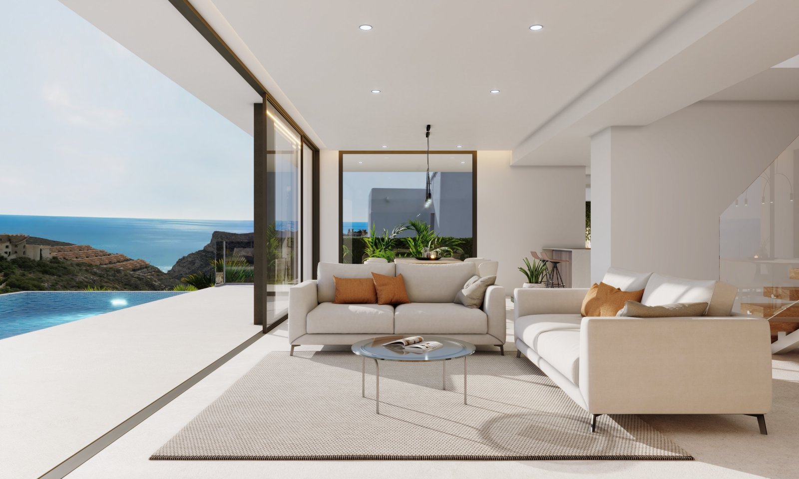 In der exklusiven Gegend von Cumbre del Sol gelegen, bietet diese Villa ein einzigartiges Wohnerlebnis mit beeindruckendem Meerblick. Entworfen für d
