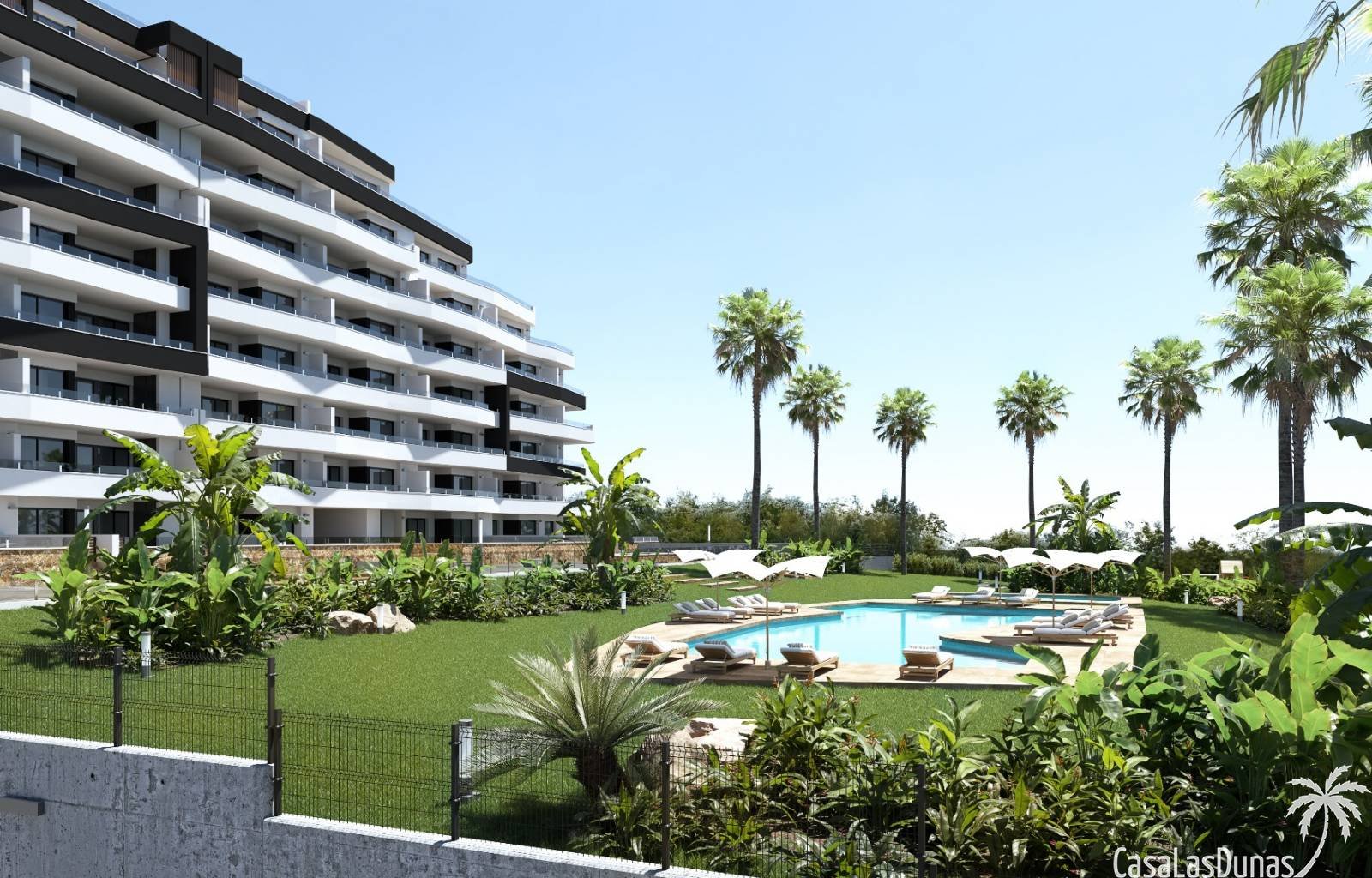  Wir bieten Ihnen einen schönen neuen Komplex bestehend aus Apartments mit Terrasse, 2 Schlafzimmern und 2 Bädern, einem Gemeinschaftspool und einem P